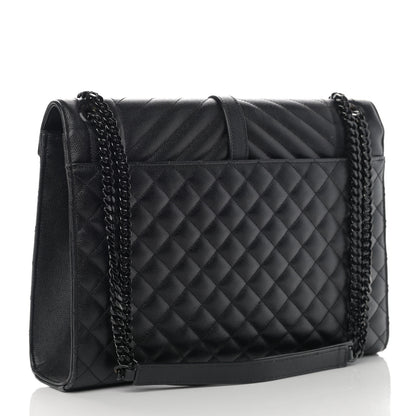 Saint Laurent Grain De Poudre Textured Mixed Matelasse Large Triquilt Monogram Monochrome Satchel Black 3 of 12