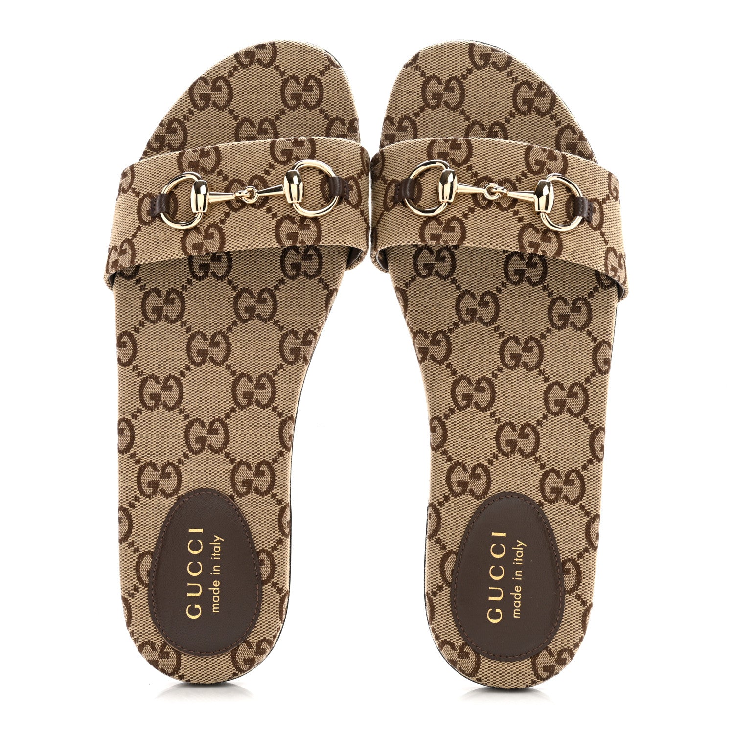 Gucci Monogram Horsebit Slide Sandals 39.5 Camel Ebony 2 of 11
