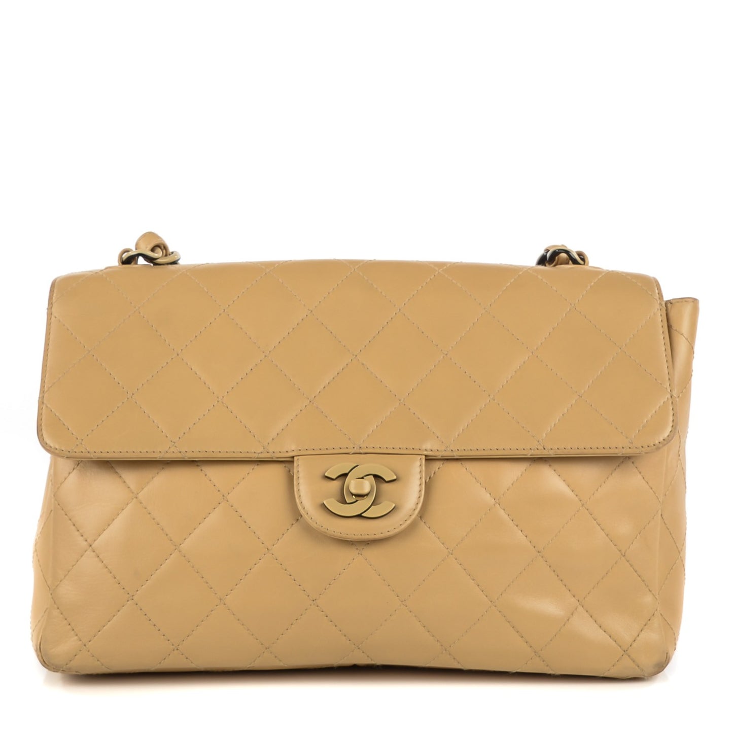 Lambskin Quilted Jumbo Single Flap Beige