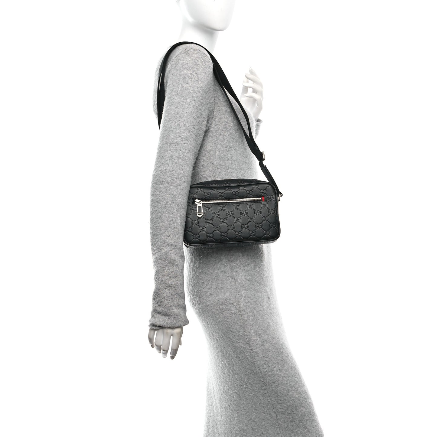 GG Calfskin Embossed Emblem Small Crossbody Bag Black