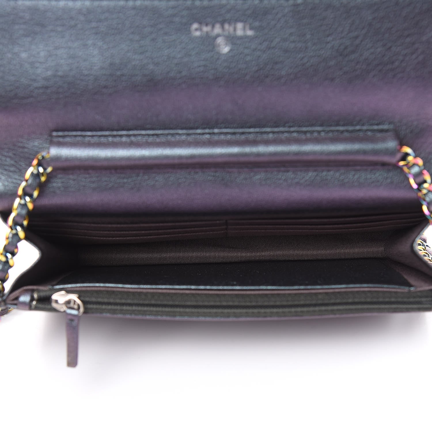 Chanel Iridescent Goatskin Quilted Wallet On Chain WOC Purple 5 of 13