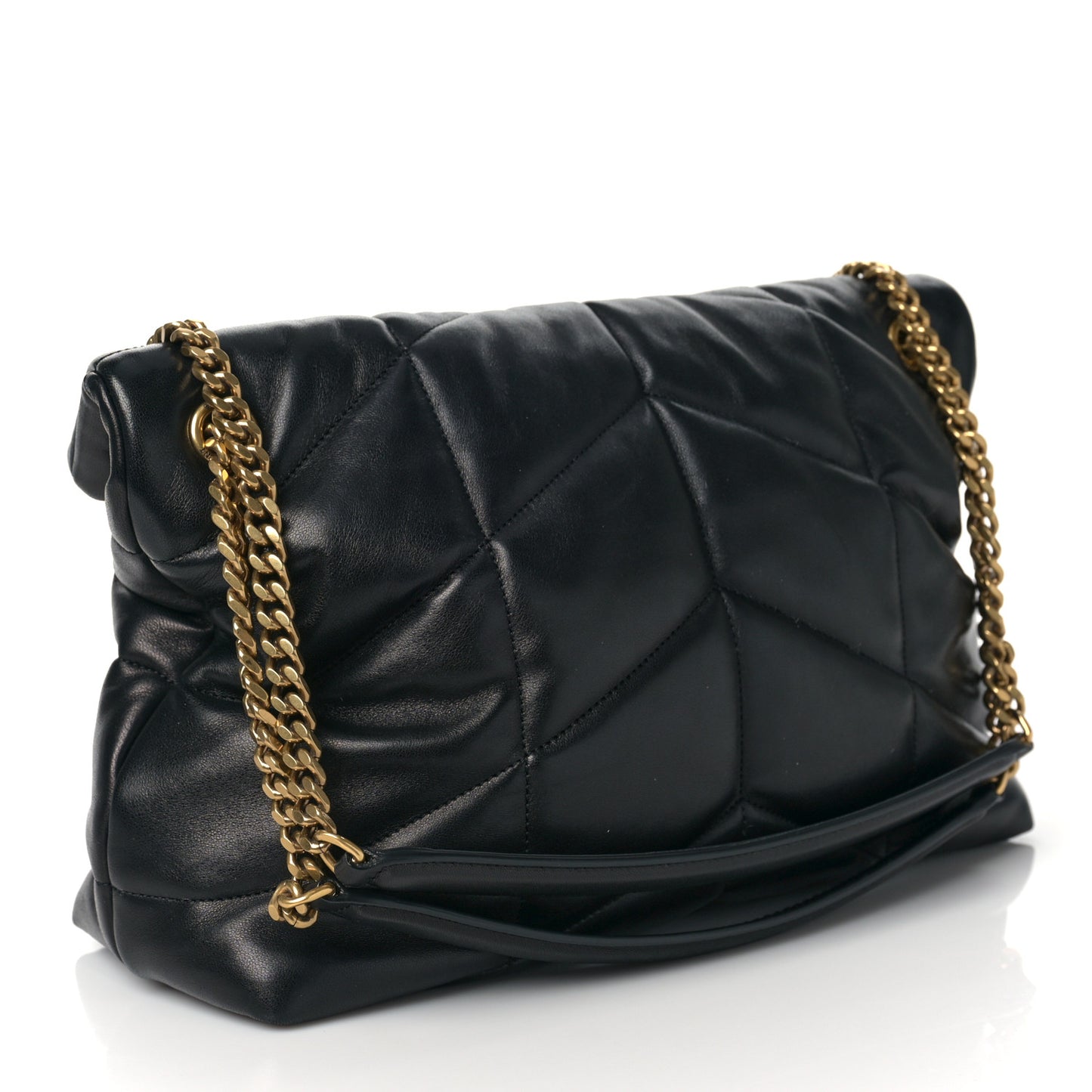 Lambskin Quilted Medium Loulou Puffer Monogram Chain Satchel Black