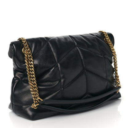 Saint Laurent Lambskin Quilted Medium Loulou Puffer Monogram Chain Satchel Black 3 of 9