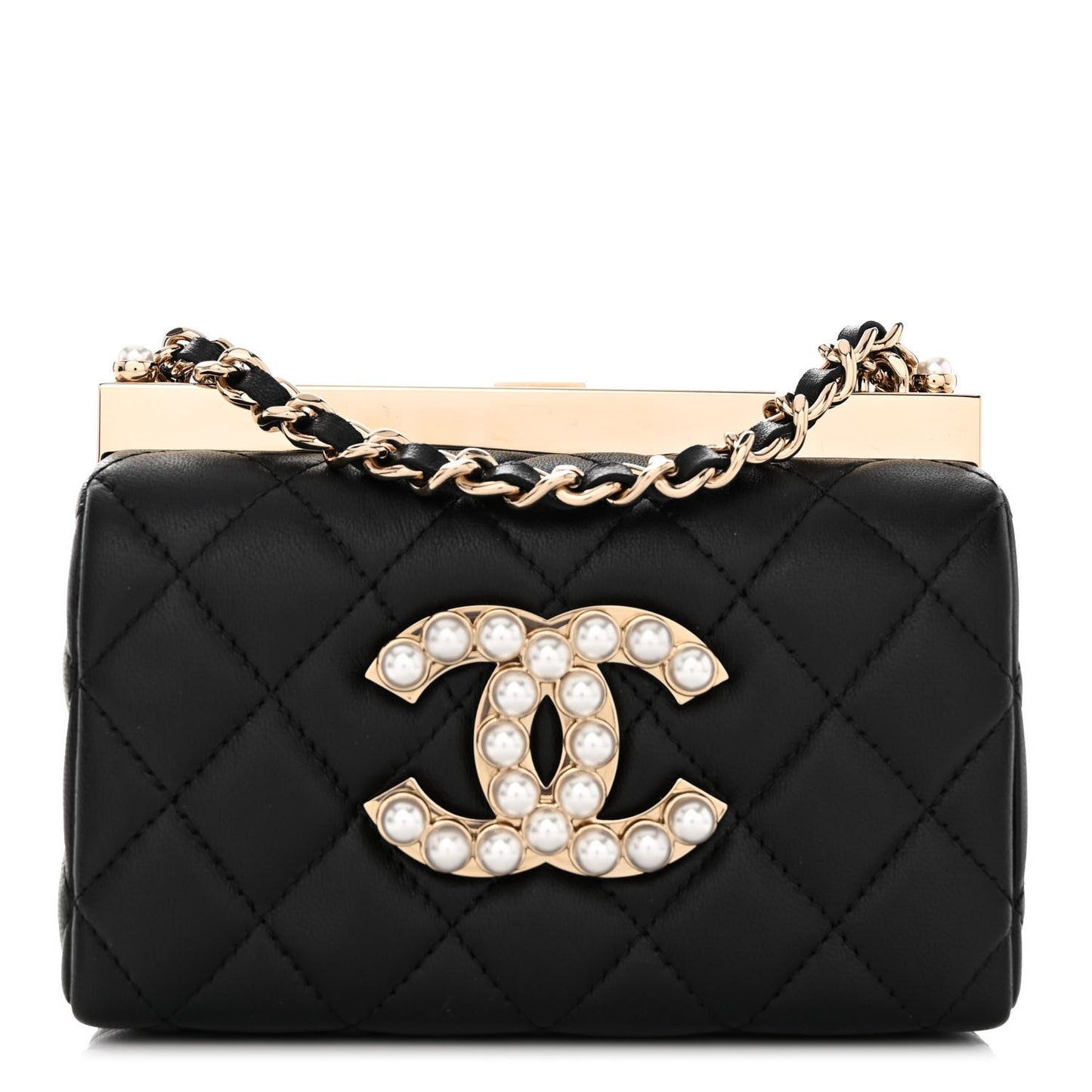 Lambskin Quilted Pearl CC Vanity Case Black