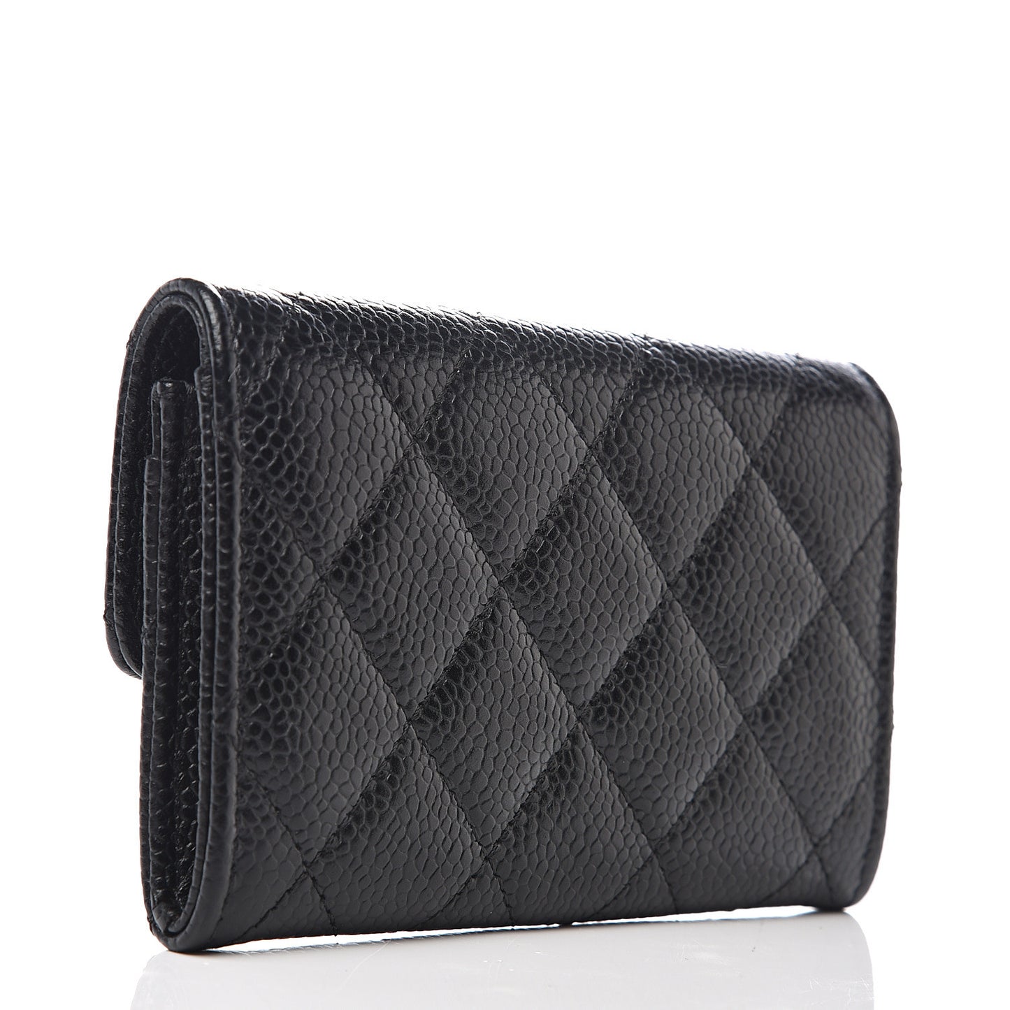 Caviar Quilted Flap Card Holder Black