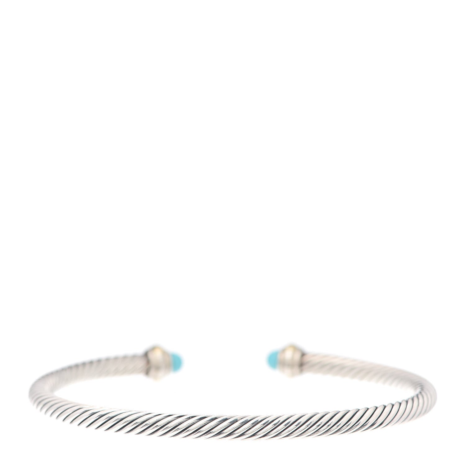 David Yurman Sterling Silver 18K Yellow Gold Turquoise 4mm Cable Classics Bracelet 3 of 5