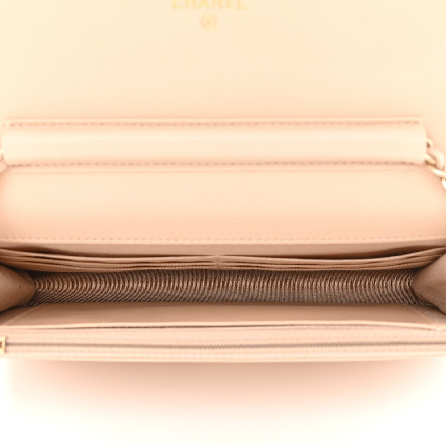 Caviar Quilted Coco Candy Wallet On Chain WOC Beige