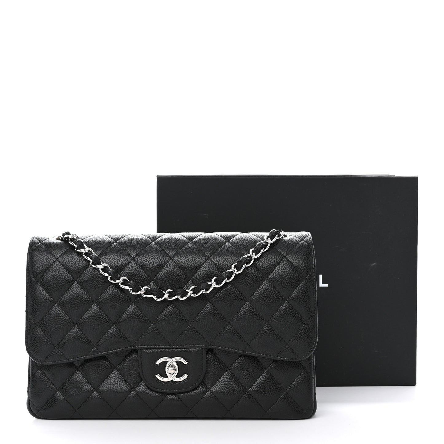 Caviar Quilted Jumbo Double Flap Black