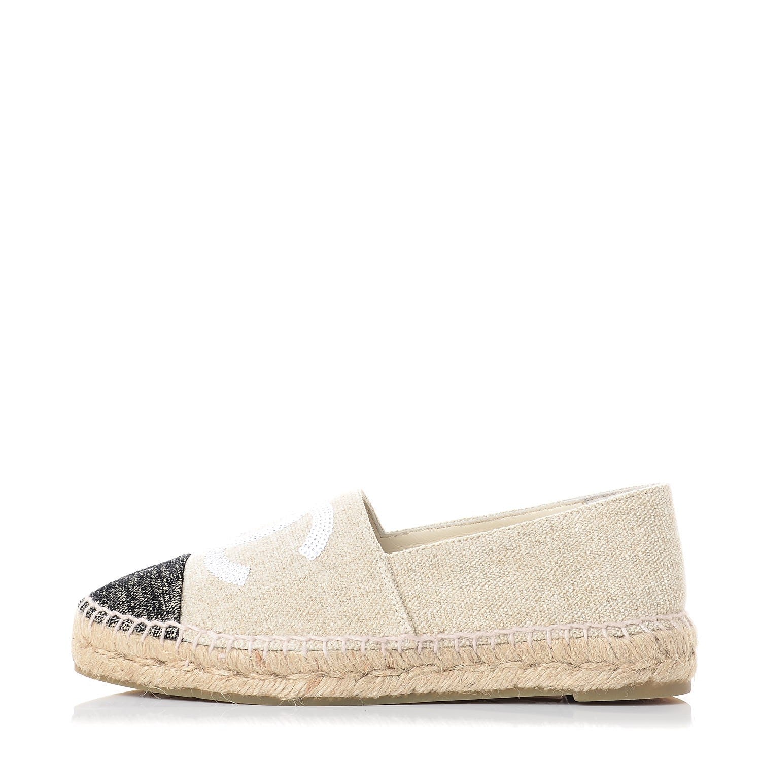 Chanel Linen Sequin CC Espadrilles 36 Beige Black 1 of 11