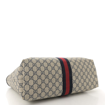 Gucci GG Supreme Monogram Textured Calfskin Web Medium Ophidia Shopping Tote Beige Blue 4 of 12
