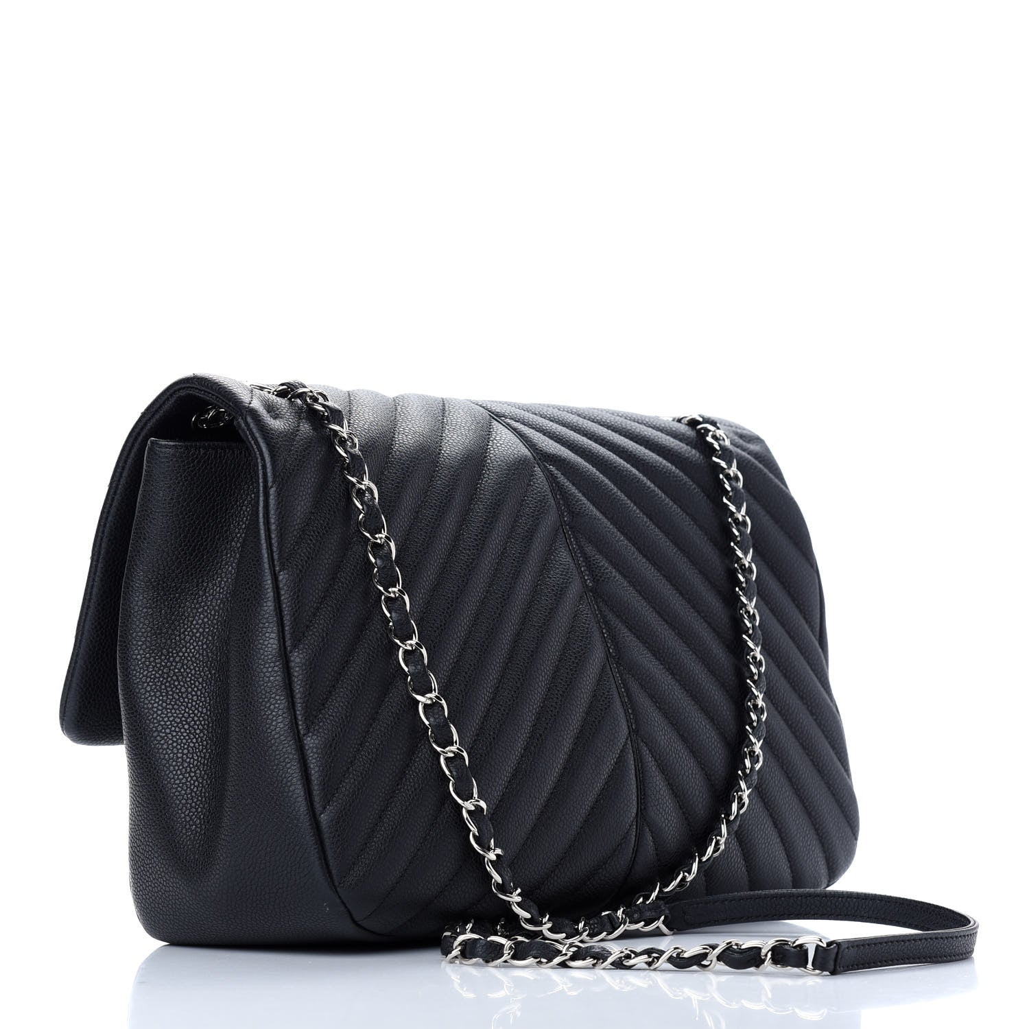 Chanel Caviar Chevron Quilted Large Puffy CC Flap Black 3 of 9