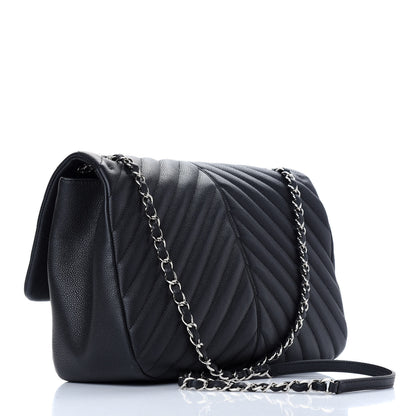 Chanel Caviar Chevron Quilted Large Puffy CC Flap Black 3 of 9