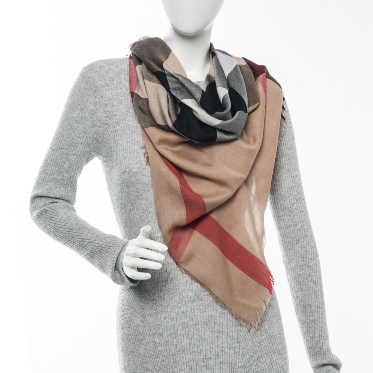 Silk Modal Wool Giant Check Lightweight Scarf Camel