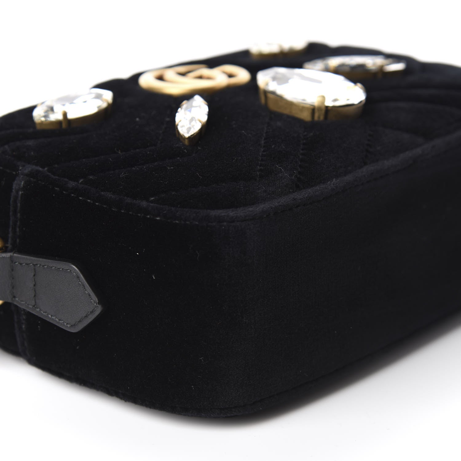 Gucci Velvet Matelasse Marquise Crystals Mini GG Marmont Chain Shoulder Bag Black 6 of 10
