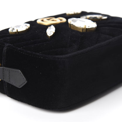 Gucci Velvet Matelasse Marquise Crystals Mini GG Marmont Chain Shoulder Bag Black 6 of 10