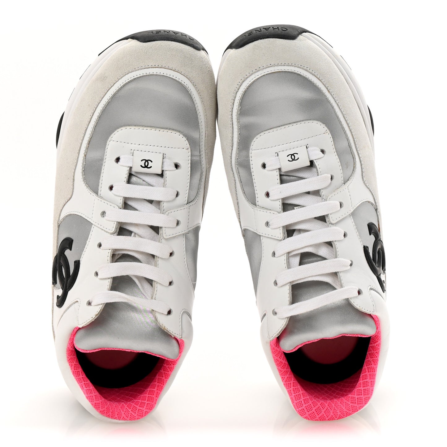 Calfskin Fabric Sneakers 41 White Silver Fluo Pink