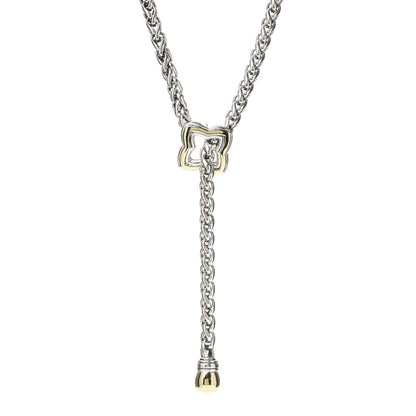 David Yurman Sterling Silver 18K Yellow Gold Quatrefoil Lariat Wheat Chain Necklace 1 of 6