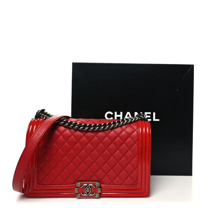 Chanel Goatskin Patent Quilted New Medium Boy Flap Red 11 of 11
