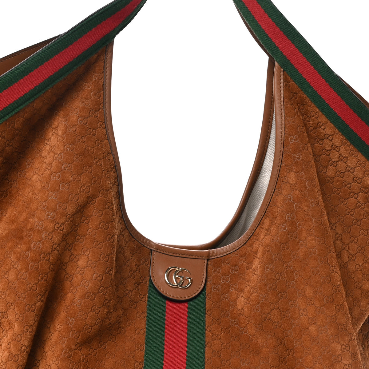 Suede GG Monogram Web Large Giglio Tote Brown