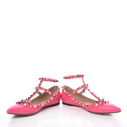 Valentino Garavani Pebbled Calfskin Rockstud Cage Ballerina Flats 37.5 Peony 5 of 11