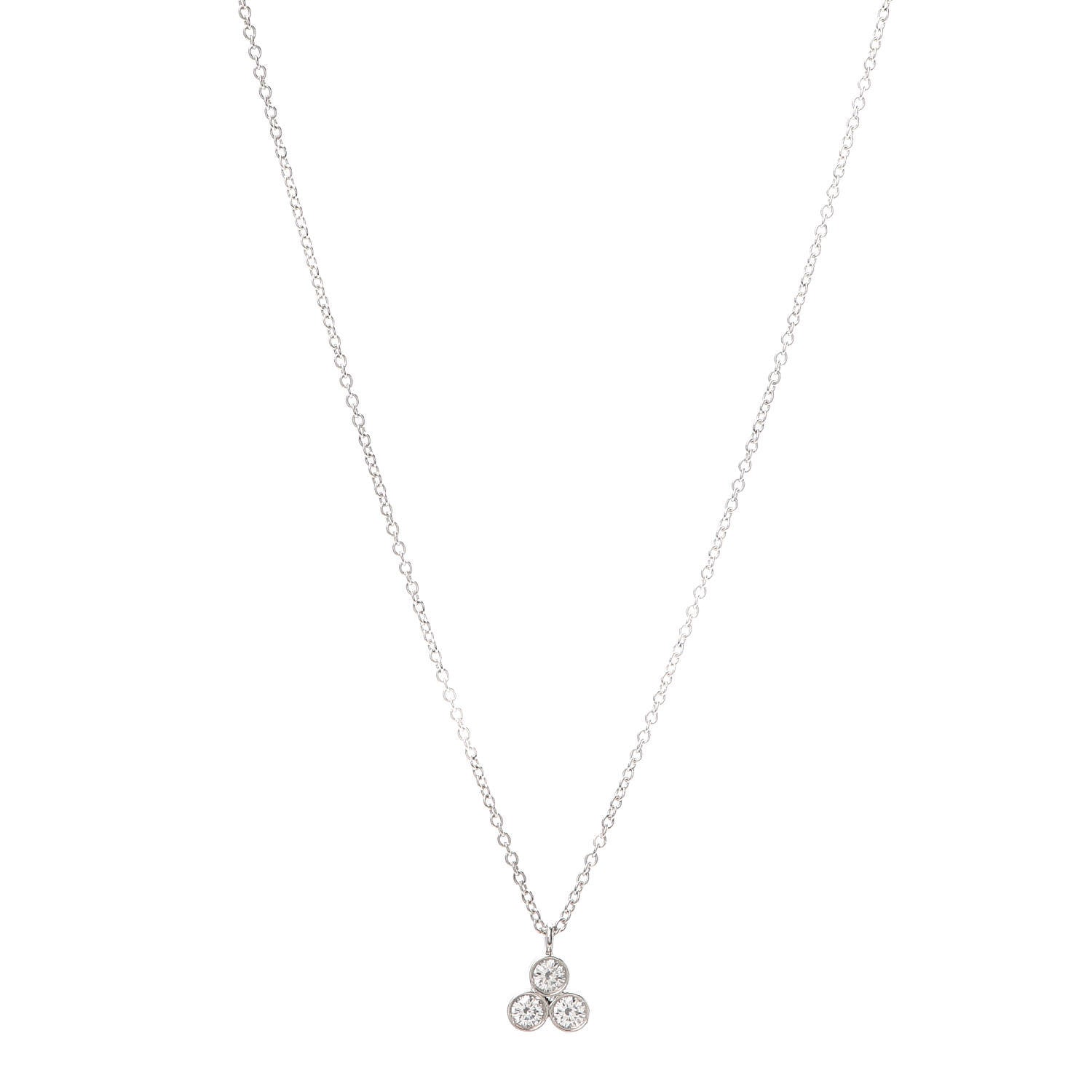 Tiffany Platinum Diamond Three Stone Pendant Necklace 1 of 5