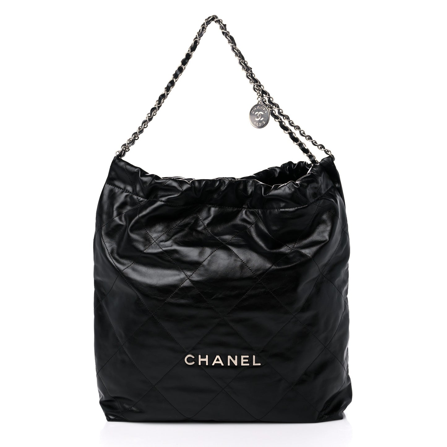 Shiny Calfskin Quilted Large Chanel 22 Black