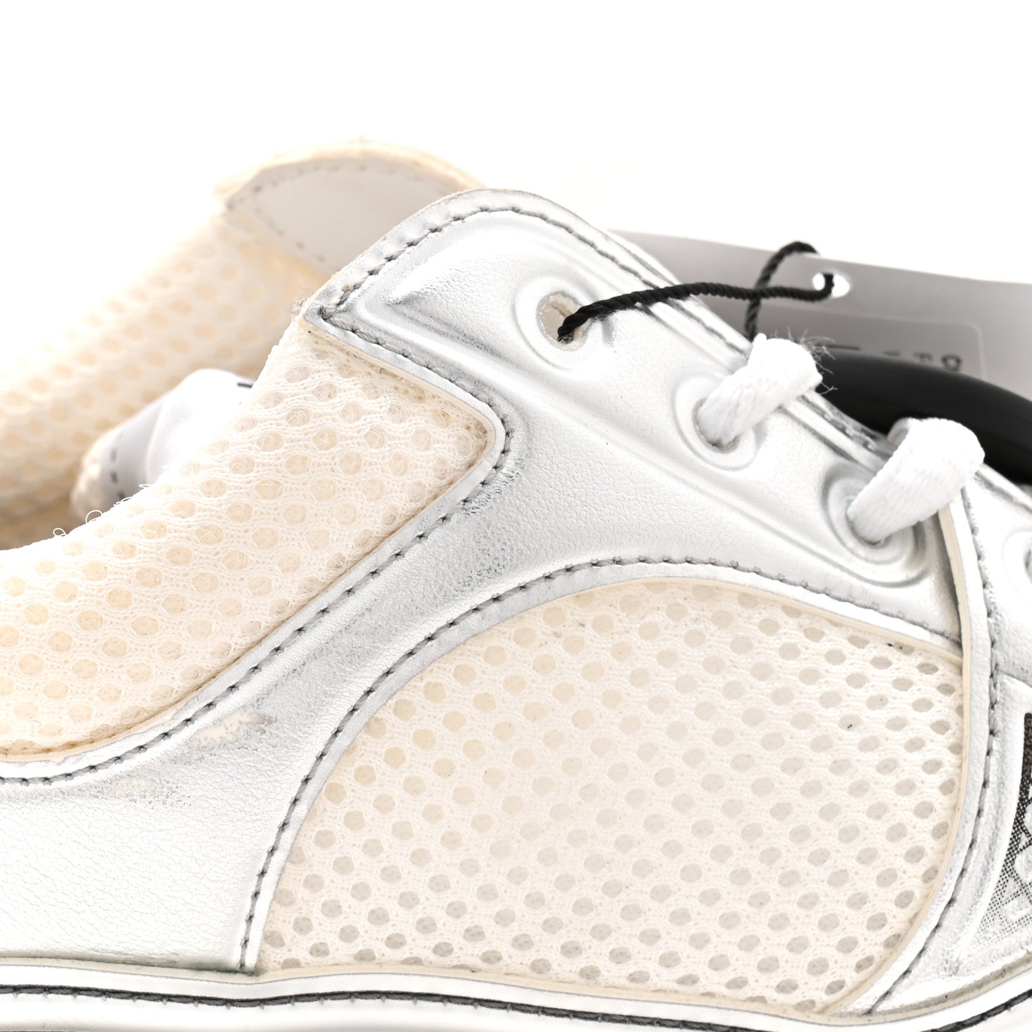 Chanel Fabric Laminated Calfskin Stretch CC Womens Sneakers 40 White Silver 10 of 11