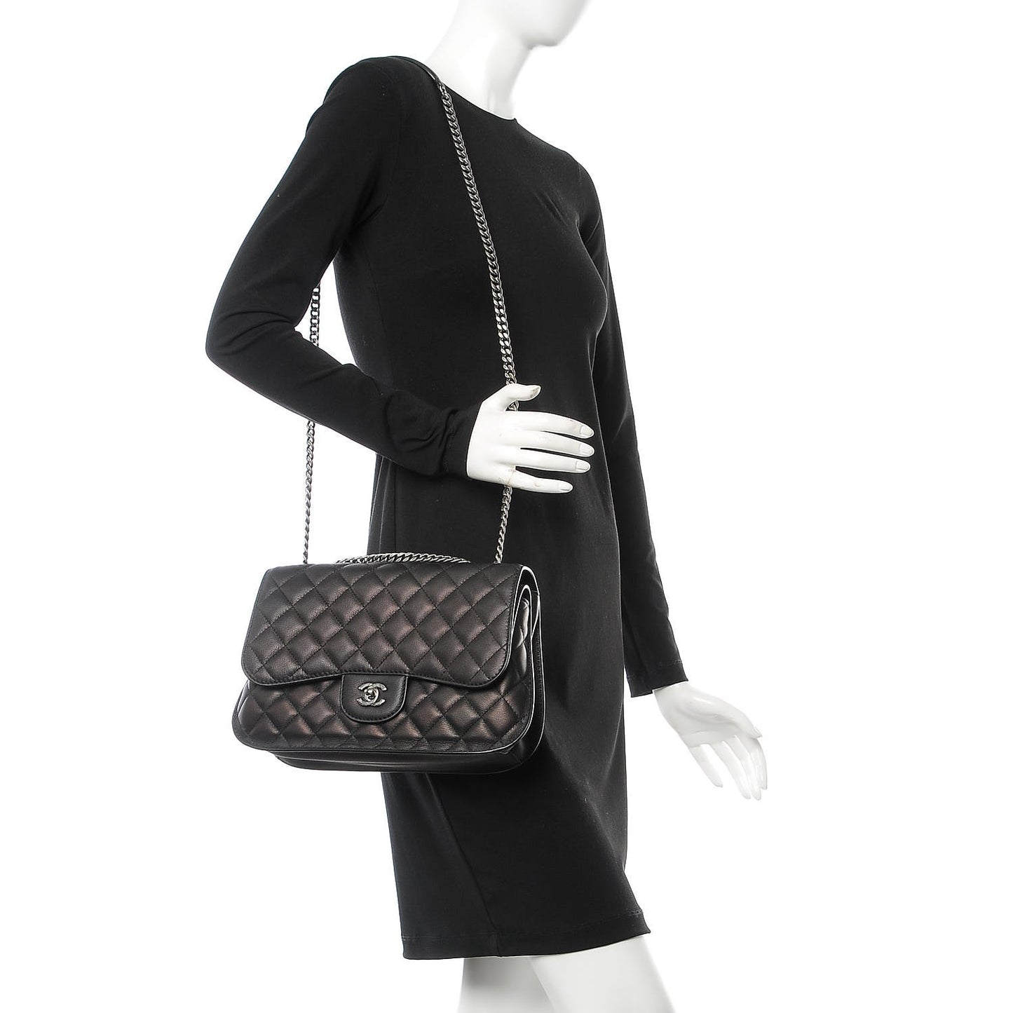Lambskin Quilted Large Natural CC Flap Black