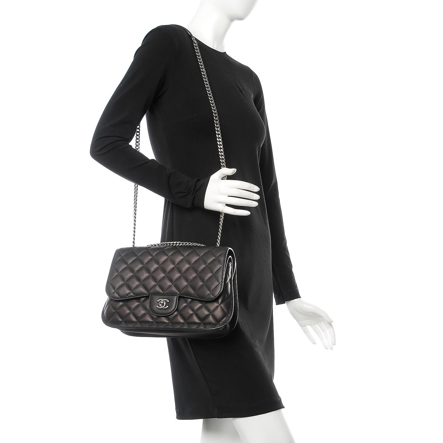 Chanel Lambskin Quilted Large Natural CC Flap Black 2 of 9
