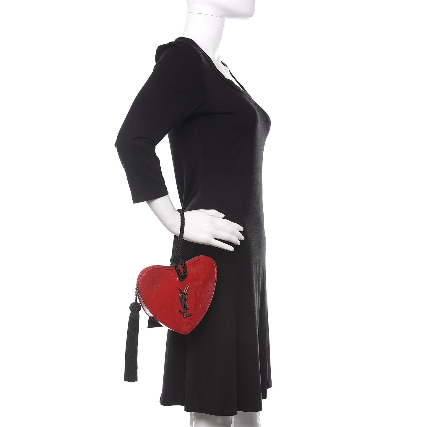 Patent Crocodile Embossed Sac Coeur Heart Shaped Clutch Red