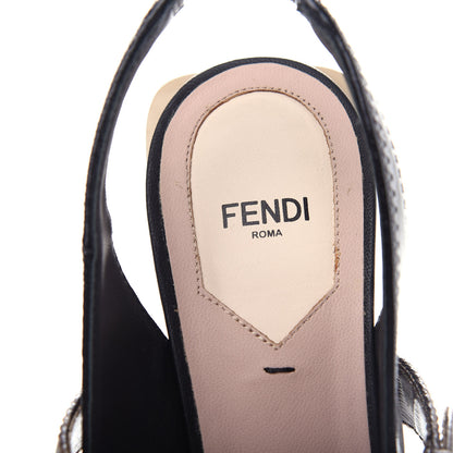 Fendi Glossy Neoprene Glazed Fabric FF FFrame Court Mary Jane Slingback Pumps 39 Black Tobacco Moro 8 of 10