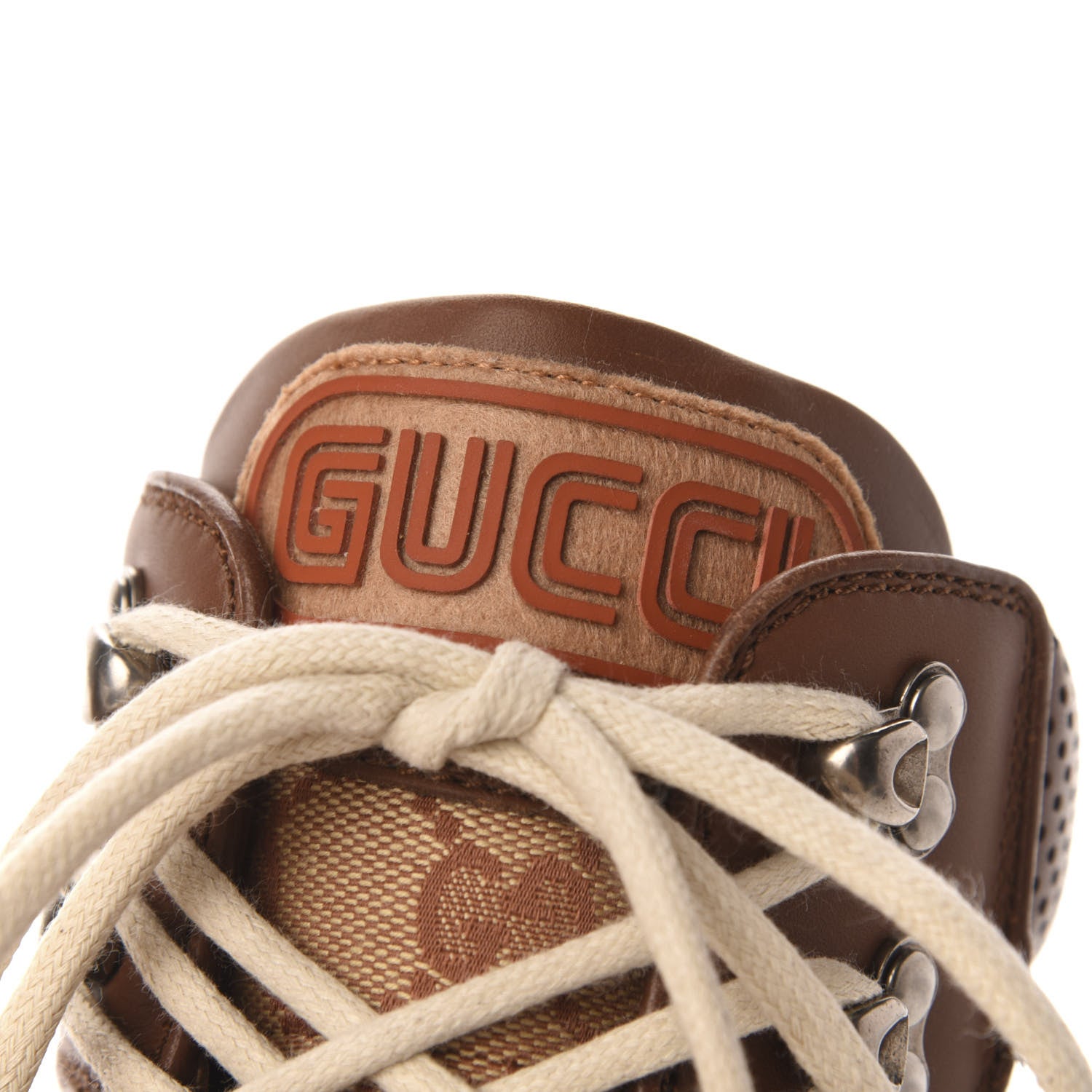 Gucci X SEGA Suede Calfskin GG Monogram Womens Flashtrek High-Top Sneakers 38 New Cuir Beige Ruggine 6 of 9