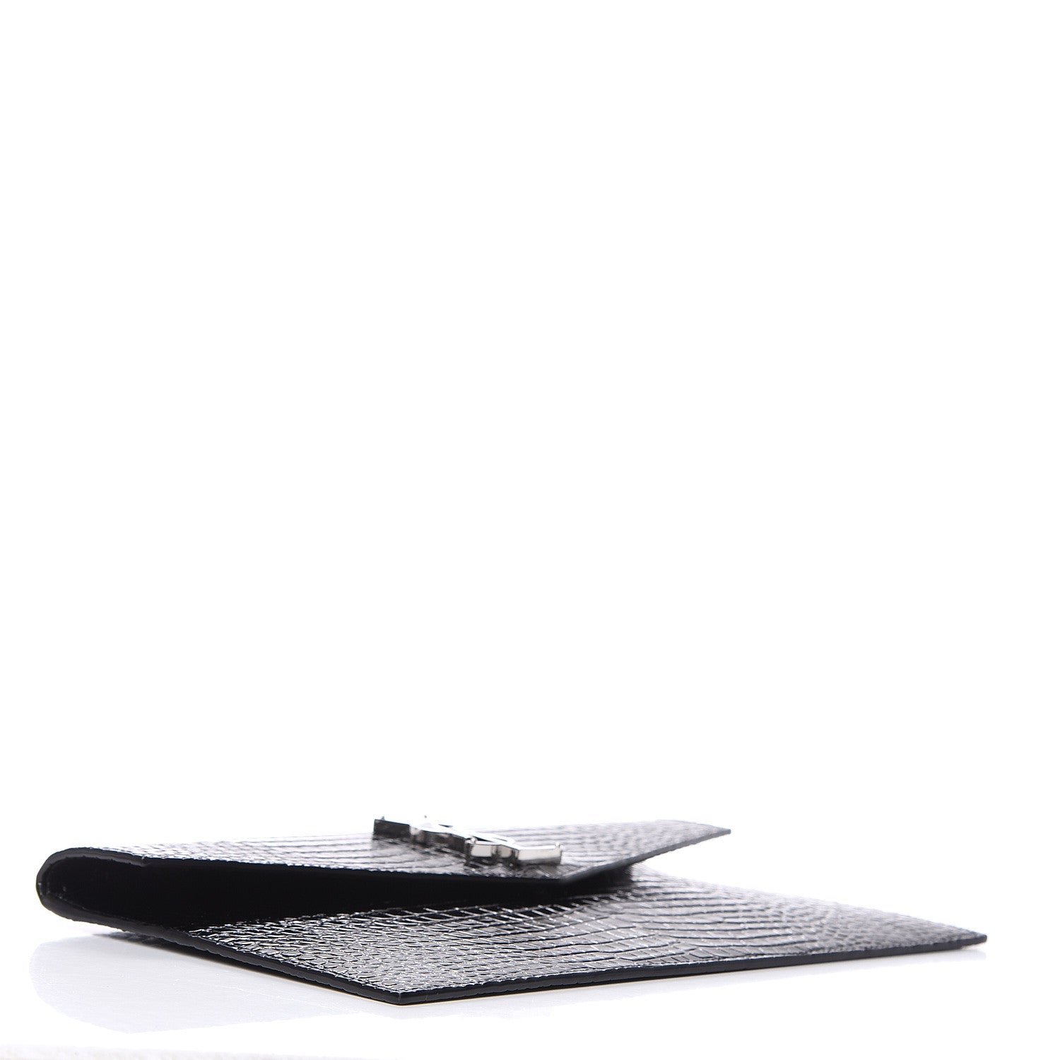 Saint Laurent Calfskin Crocodile Embossed Uptown Monogram Clutch Black 4 of 6