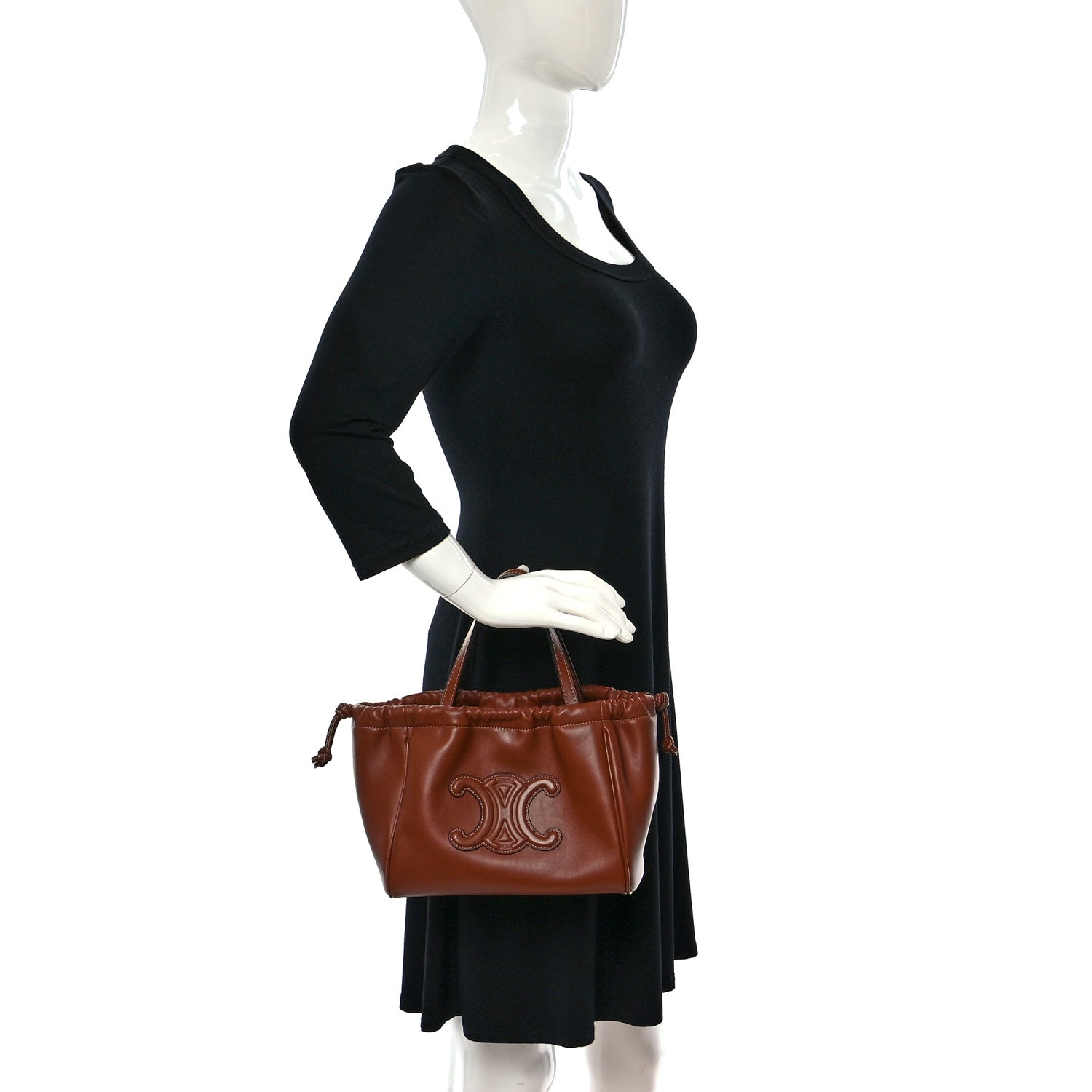 Celine Smooth Calfskin Cuir Small Triomphe Cabas Drawstring Tan 2 of 10