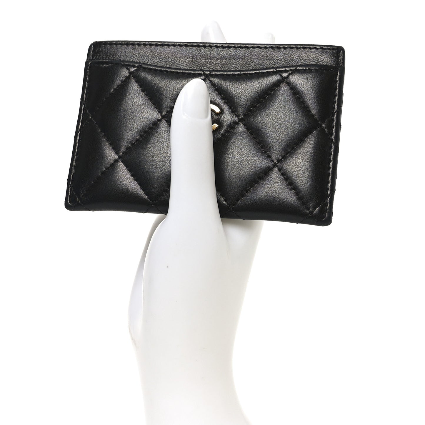 Lambskin Quilted Card Holder Black