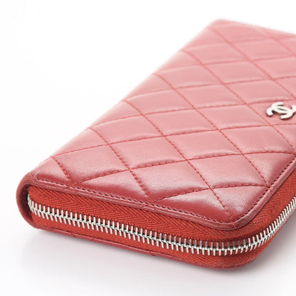 Chanel Lambskin Quilted Large Gusset Zip Around Wallet Red 11 of 13