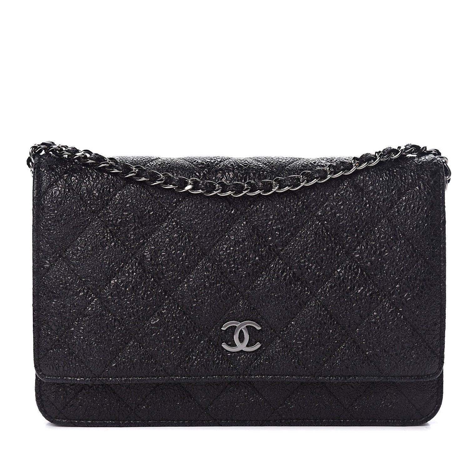 Crackled Calfskin Wallet On Chain WOC Black