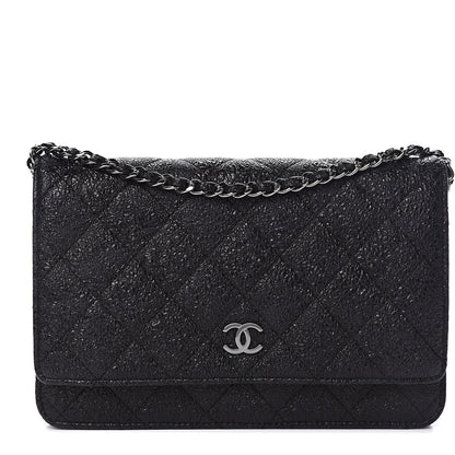 Chanel Crackled Calfskin Wallet On Chain WOC Black 1 of 10