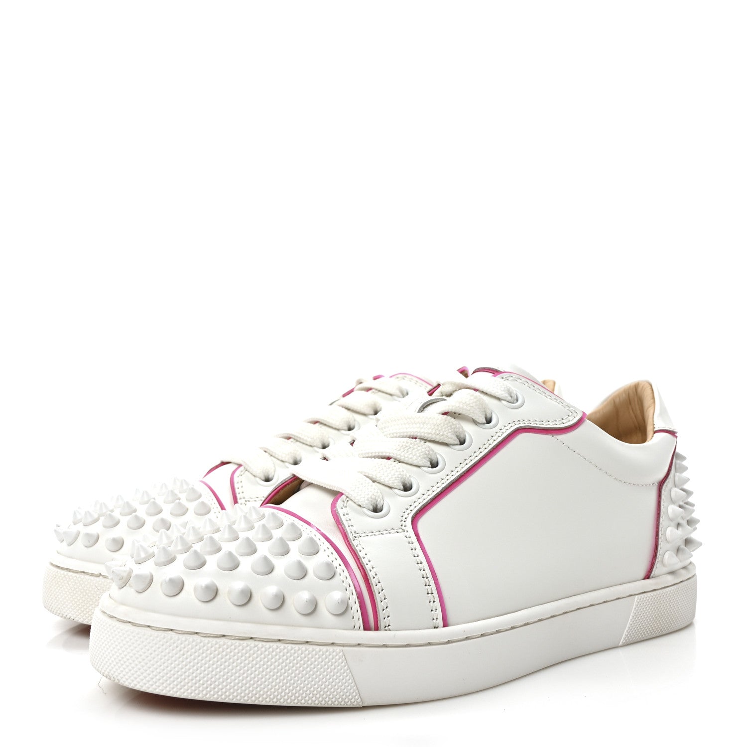 Christian Louboutin Calfskin Spikes Womens Vieira 2 Flat Sneakers 36 White Rose 4 of 9