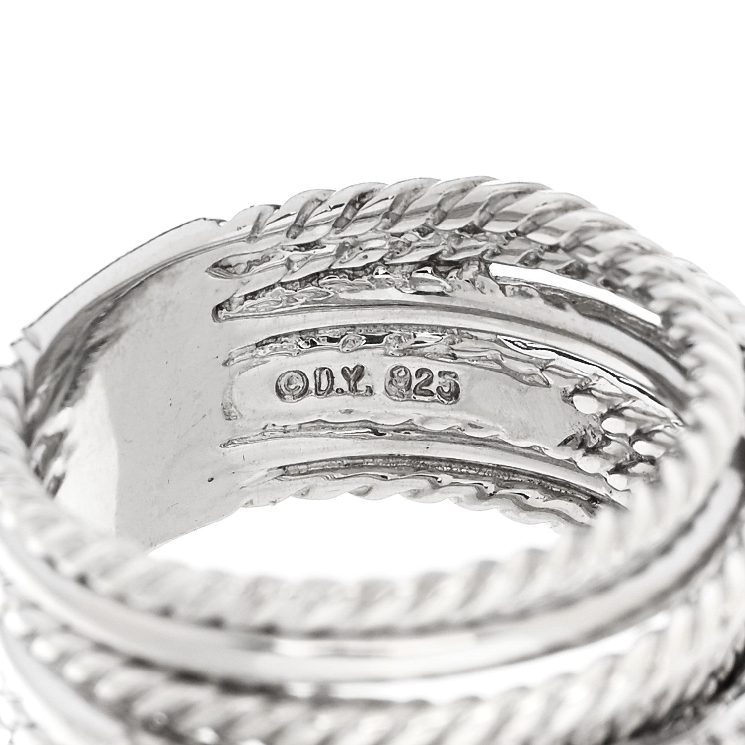 David Yurman Sterling Silver Diamond 11mm Wide Crossover Cable Ring 54 7 4 of 4