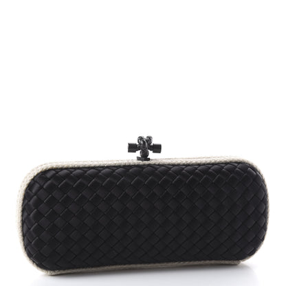 Bottega Veneta Satin Intreccio Impero Stretch Knot Clutch Black Natural 2 of 8