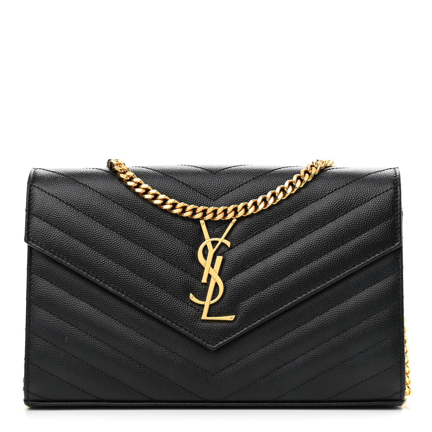 Grain De Poudre Matelasse Chevron Monogram Chain Wallet Black