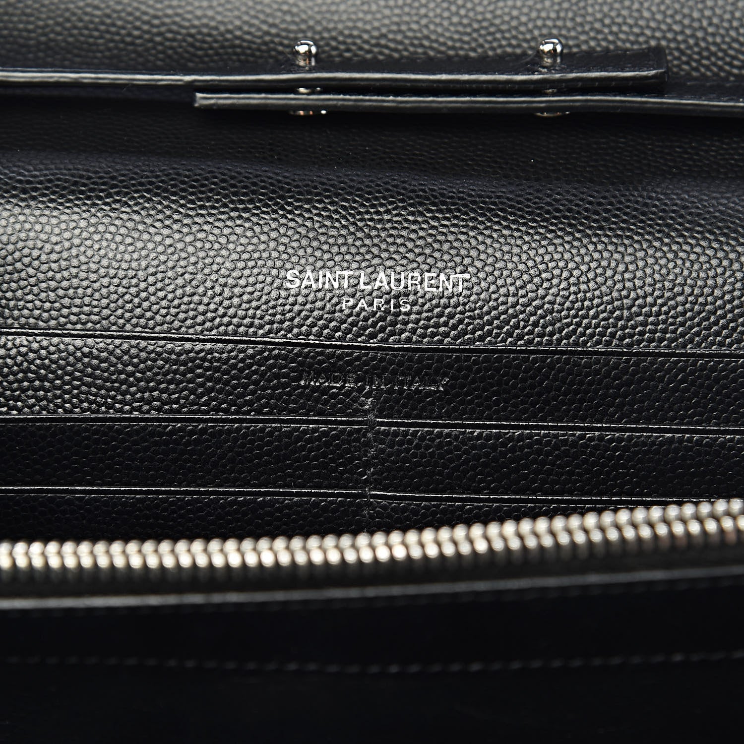 Saint Laurent Grain De Poudre Matelasse Chevron Monogram Chain Wallet Black 6 of 11
