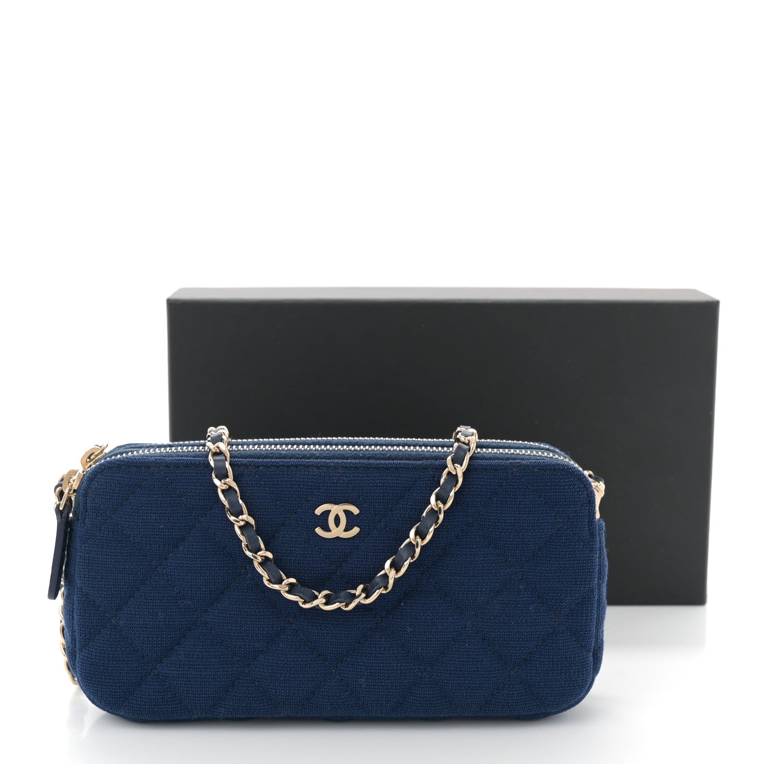 Chanel Jersey Quilted Small Clutch With Chain Navy 11 of 11