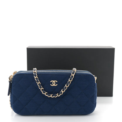 Chanel Jersey Quilted Small Clutch With Chain Navy 11 of 11