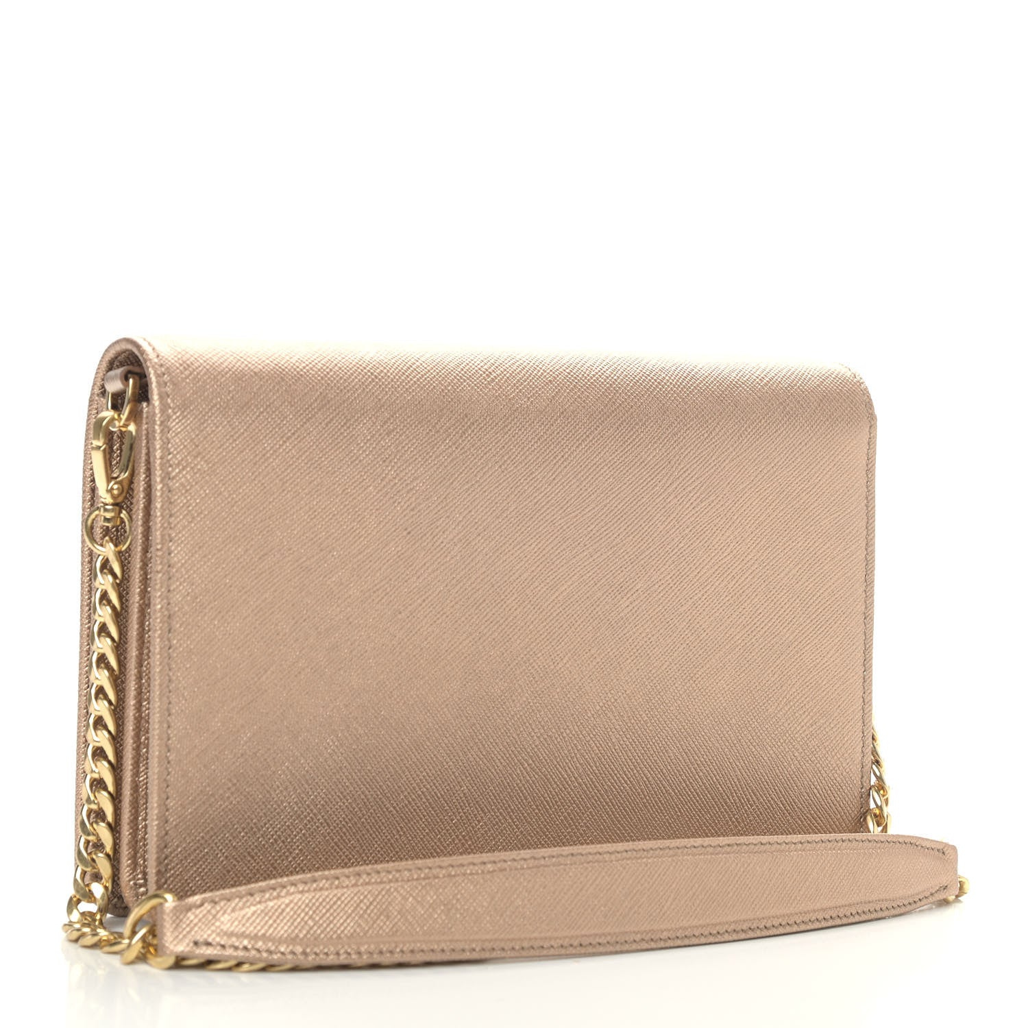 Prada Metallic Saffiano Lux Chain Wallet Quarzo Mordore 3 of 9