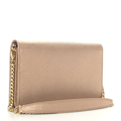 Prada Metallic Saffiano Lux Chain Wallet Quarzo Mordore 3 of 9