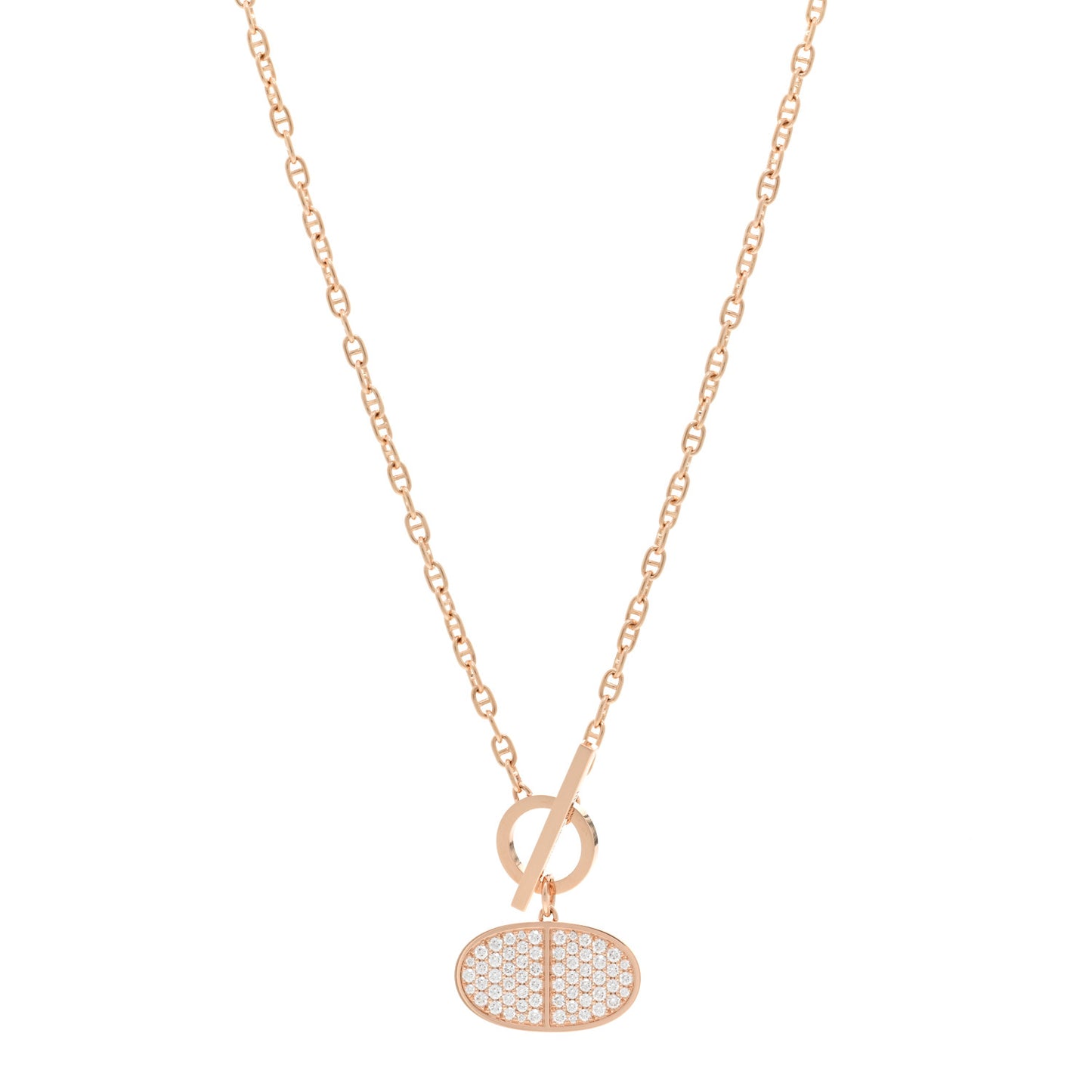 18K Rose Gold Diamond Chaine D'Ancre Verso Pendant Necklace SH