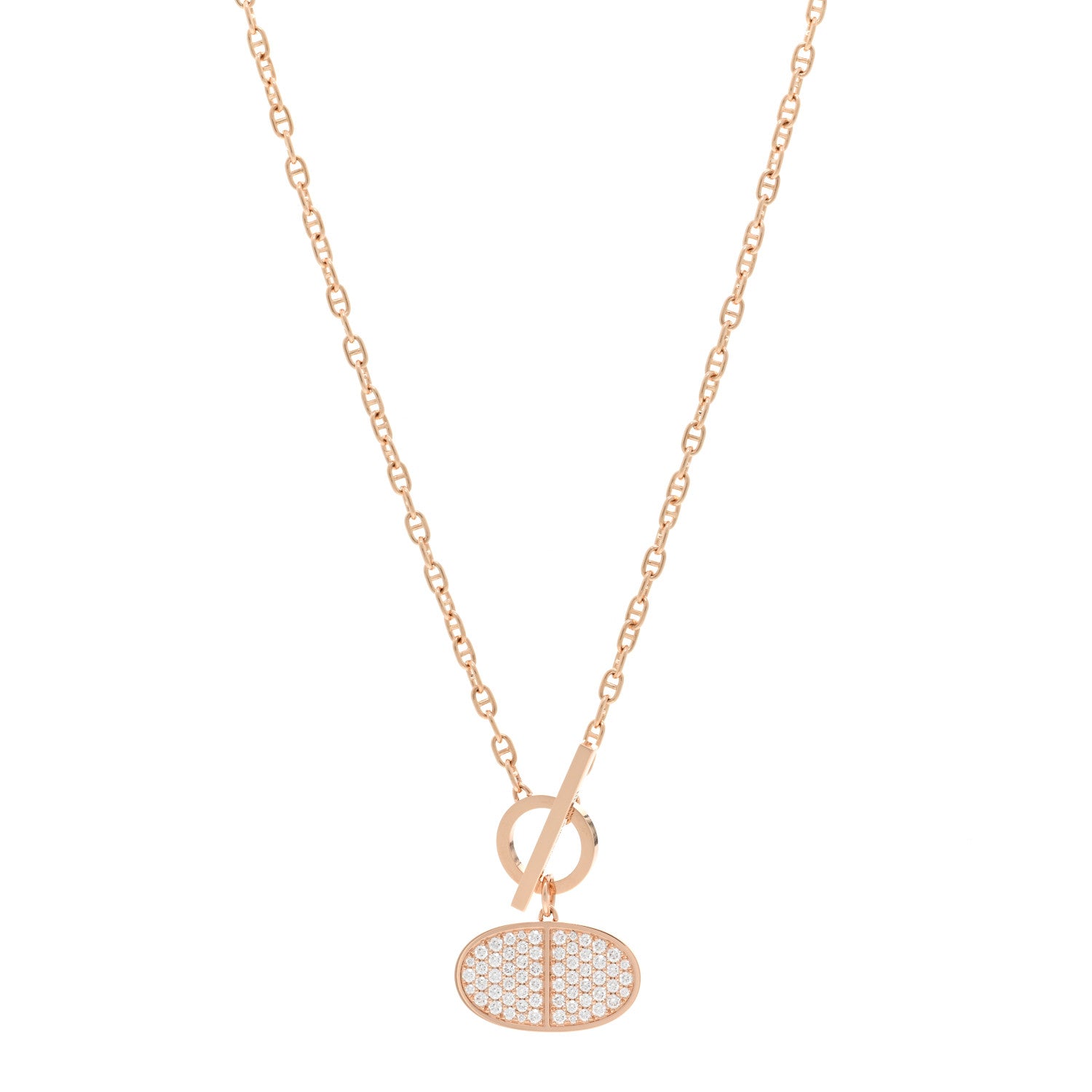 Hermes 18K Rose Gold Diamond Chaine D'Ancre Verso Pendant Necklace SH 1 of 5
