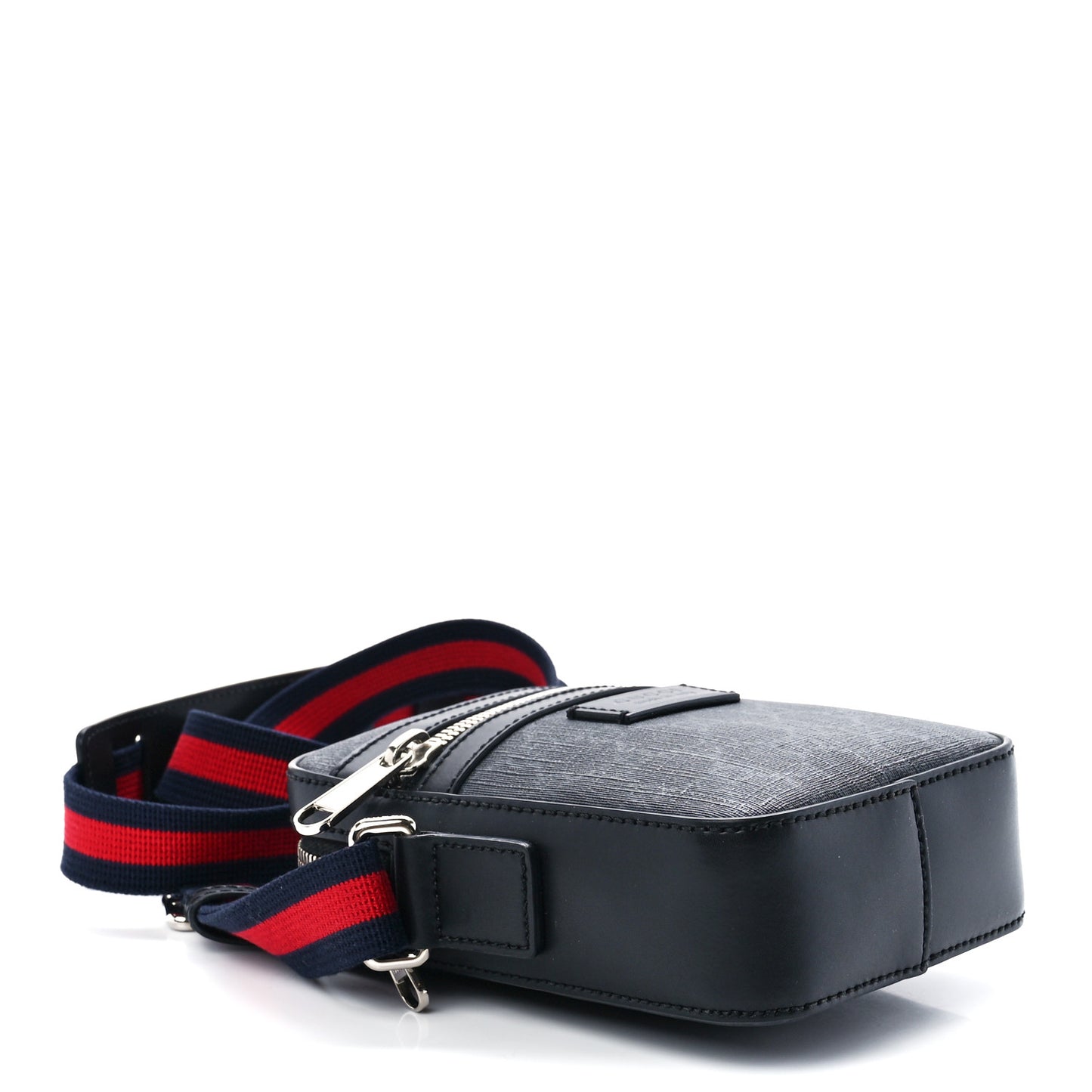 GG Supreme Monogram Appia Calfskin Web Small Camera Messenger Bag Black Grey